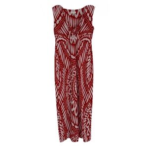 Chicos Maxi Dress Red White Abstract Print Sleeveless V Neck Women Size 0 (S)